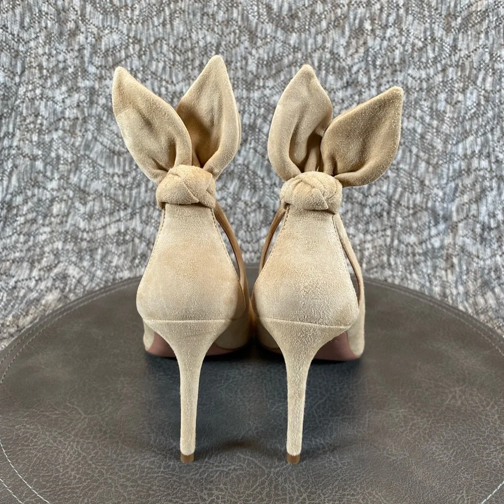 Aquazzura Bow Tie Pump 85mm Heels Nude Size 37 - Picture 6 of 15